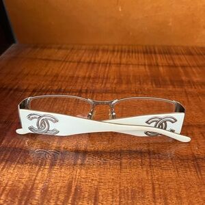 CHANEL Ivory Eyeglasses with Silver Logo